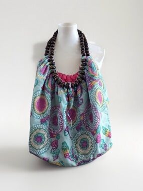 Amici Cotton Floral Print Shoulder Bag Bead Handles Boho Fairy Beach Travel